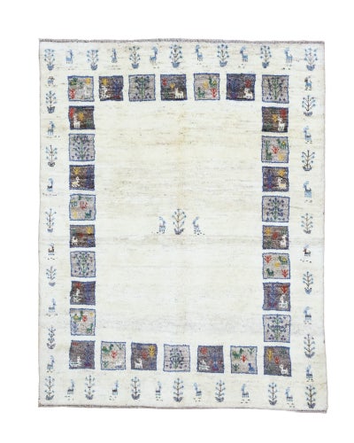 ペルシャ絨毯<br>シラーズ産ギャッベ<br>毛100% 152×195cm<br>商品番号90877