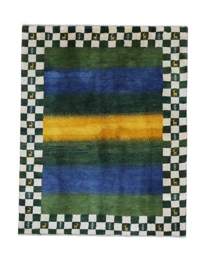 ペルシャ絨毯<br>シラーズ産ギャッベ<br>毛100% 152×192cm<br>商品番号90888