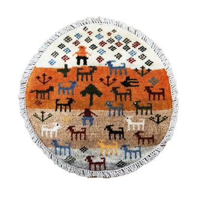 ペルシャ絨毯<br>シラーズ産ギャッベ <br>アマレバフト<br>毛100％ 39×39cm<br>商品番号91143