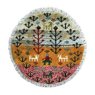 ペルシャ絨毯<br>シラーズ産ギャッベ <br>アマレバフト<br>毛100％ 38×39cm<br>商品番号91147