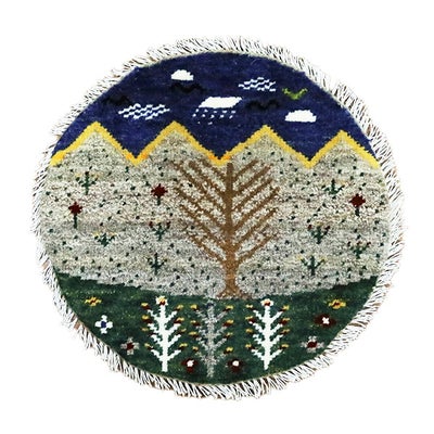 ペルシャ絨毯<br>シラーズ産ギャッベ <br>アマレバフト<br>毛100％ 41×39cm<br>商品番号91148