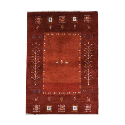ペルシャ絨毯<br>シラーズ産ギャッベ<br>毛100％ 83×117cm<br>商品番号 90850