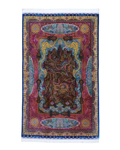 ペルシャ絨毯 クム産 <br>レザイ工房<br>絹100% 136×220cm<br>商品番号91206