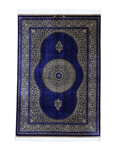 ペルシャ絨毯 クム産 <br>アミーラン工房<br>絹100% 136×201cm<br>商品番号91207
