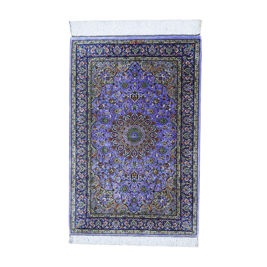 ペルシャ絨毯クム産ラスリ工房絹100％ 60×92cm商品番号91279