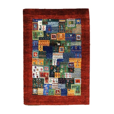 ペルシャ絨毯<br>シラーズ産ギャッベ<br>ファインカシュクリ<br>毛100％　68×94cm<br>商品番号91187