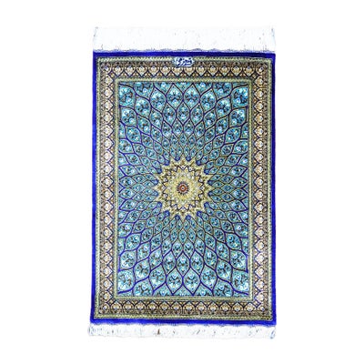 ペルシャ絨毯クム産<br>モハラミ工房<br>絹100％ 58×88cm<br>商品番号91173