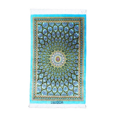 ペルシャ絨毯クム産<br>バイアット工房<br>絹100％ 58×93cm<br>商品番号91175