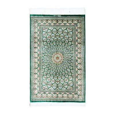 ペルシャ絨毯シルク<br>クム産ムサヴィ工房<br>絹100% 77×124cm<br>商品番号91178