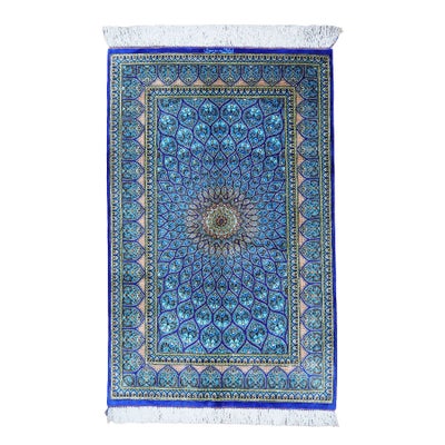 ペルシャ絨毯クム産<br>ムサヴィ工房<br>絹100% 76×122cm<br>商品番号91179