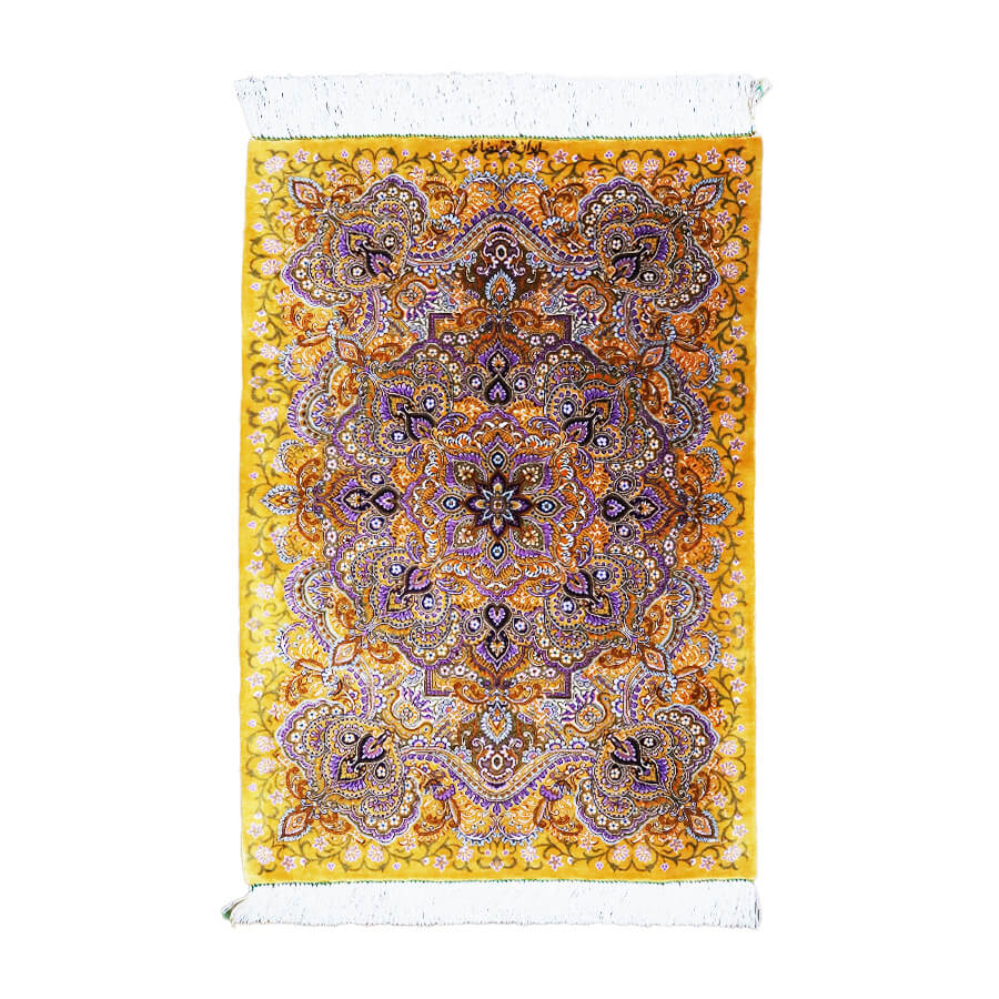 ペルシャ絨毯クム産レザイ工房絹100％ 60×89cm商品番号91201 | 本格