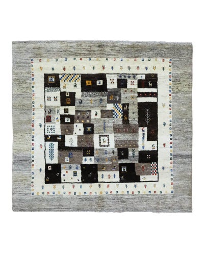 ペルシャ絨毯<br>シラーズ産ギャッベ<br>毛100％　201×186cm<br>商品番号91281