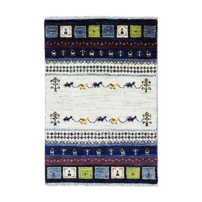 ペルシャ絨毯<br>シラーズ産ギャッベ<br>ファインカシュクリ<br>毛100％ 53×78cm<br>商品番号91291