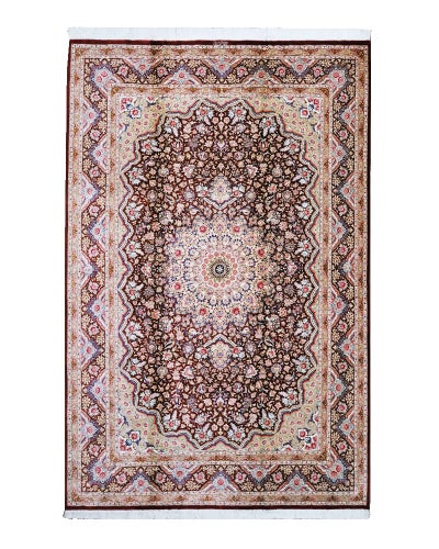 ペルシャ絨毯 クム産 <br>レズワーニィ工房<br>絹100% 199×303cm<br>商品番号90798