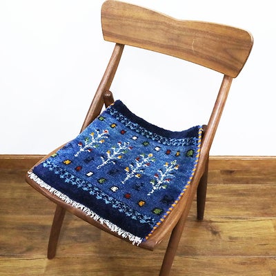 ギャッベ　シラーズ産　<br>39×38cm　ブルー　<br>No.91090