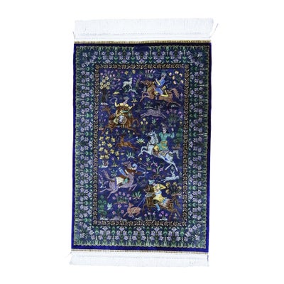 ペルシャ絨毯 クム産<br>マスミ工房<br>絹100％　61×94cm<br>商品番号91365