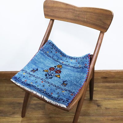 ギャッベ　シラーズ産　<br> 41×39cm　ブルー　<br>No.91093