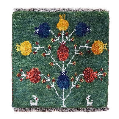 ペルシャ絨毯  手織り<br> ギャッベ  シラーズ産<br>毛100％　41×40cm<br>商品番号90462