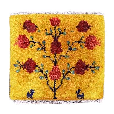 ペルシャ絨毯  手織り<br> ギャッベ  シラーズ産<br>毛100％　42×38cm<br>商品番号90463