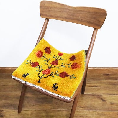 ペルシャ絨毯 ギャッベ　<br>座布団　42×38cm　<br>No.90463　イエロー