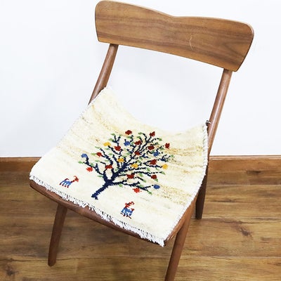 ペルシャ絨毯 ギャッベ　<br>座布団　45×38cm　<br>No.90458　アイボリー