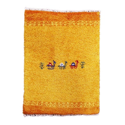 ペルシャ絨毯 手織り<br>ギャッベ　シラーズ産<br>毛100％　42×55cm<br>商品番号89511