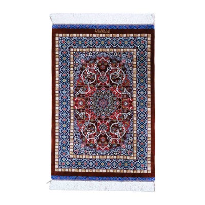 ペルシャ絨毯クム産<br>アルーシア工房<br>絹100％　60×91cm<br>商品番号91489