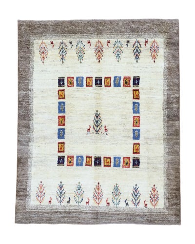 ペルシャ絨毯<br>シラーズ産ギャッベ<br>毛100% 157×197cm<br>商品番号91501