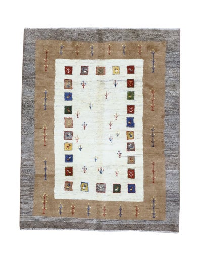 ペルシャ絨毯<br>シラーズ産ギャッベ<br>毛100% 152×195cm<br>商品番号91503