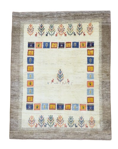 ペルシャ絨毯<br>シラーズ産ギャッベ<br>毛100% 154×196cm<br>商品番号91505