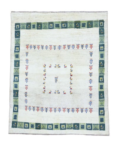 ペルシャ絨毯<br>シラーズ産ギャッベ<br>毛100% 149×185cm<br>商品番号91509