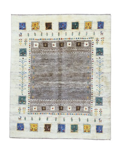 ペルシャ絨毯<br>シラーズ産ギャッベ<br>毛100% 153×194m<br>商品番号91512