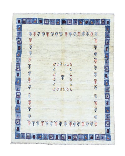 ペルシャ絨毯<br>シラーズ産ギャッベ<br>毛100% 153×192m<br>商品番号91513