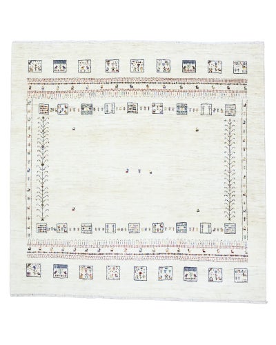 ペルシャ絨毯<br>シラーズ産ギャッベ<br>ファインカシュクリ<br>毛100％ 200×199cm<br>商品番号91522