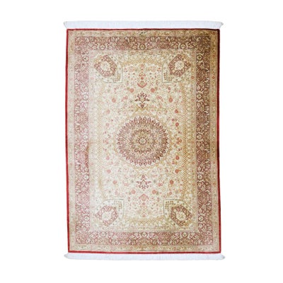 ペルシャ絨毯 クム産<br>アルサラーニ工房<br>絹100% 100×146cm<br>商品番号84690