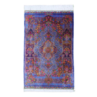 ペルシャ絨毯 クム産<br>ザビヒ工房<br>絹100% 79×124cm<br>商品番号80712