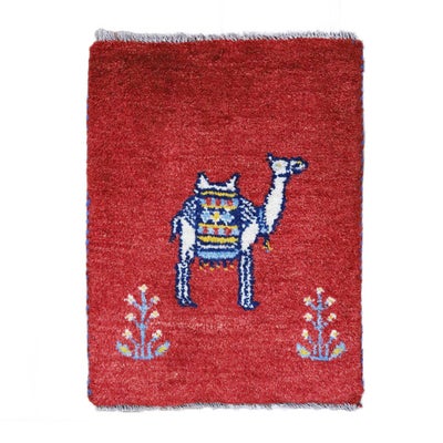 ペルシャ絨毯 手織り<br>ギャッベ　シラーズ産<br>毛100％　42×54cm<br>商品番号91349