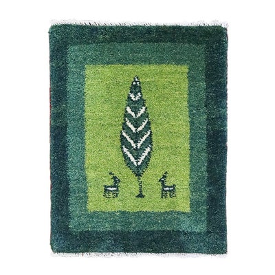 ペルシャ絨毯 手織り<br>ギャッベ　シラーズ産<br>毛100％　43×54cm<br>商品番号91350