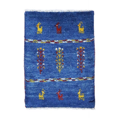 ペルシャ絨毯 手織り<br>ギャッベ　シラーズ産<br>毛100％　42×57ｃm<br>商品番号91353