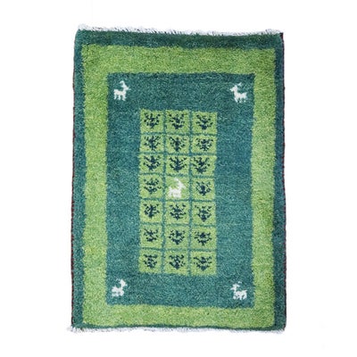 ペルシャ絨毯 手織り<br>ギャッベ　シラーズ産<br>毛100％　44×60cm<br>商品番号91352