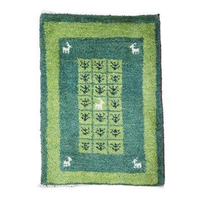 ペルシャ絨毯 手織り<br>ギャッベ　シラーズ産<br>毛100％　44×60cm<br>商品番号91352