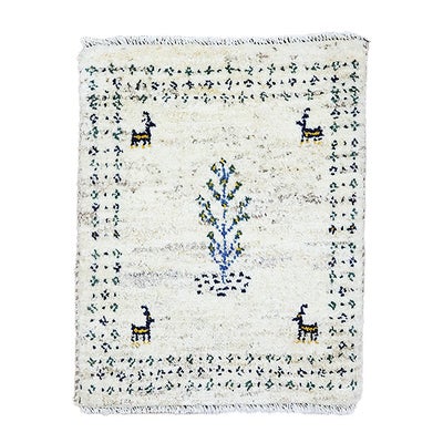 ペルシャ絨毯 手織り<br>ギャッベ　シラーズ産<br>毛100％　45×56cm<br>商品番号91357