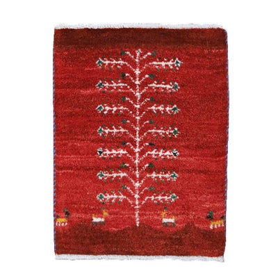 ペルシャ絨毯 手織り<br>ギャッベ　シラーズ産<br>毛100％　43×56cm<br>商品番号91356