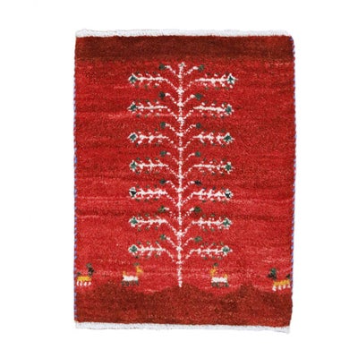 ペルシャ絨毯 手織り<br>ギャッベ　シラーズ産<br>毛100％　43×56cm<br>商品番号91356