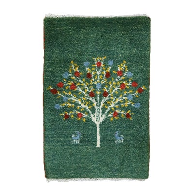 ペルシャ絨毯 手織り<br>ギャッベ　シラーズ産<br>毛100％　38×58cm<br>商品番号91351