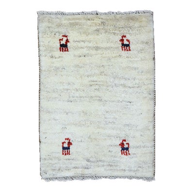 ペルシャ絨毯 手織り<br>ギャッベ　シラーズ産<br>毛100％　43×60cm<br>商品番号91358