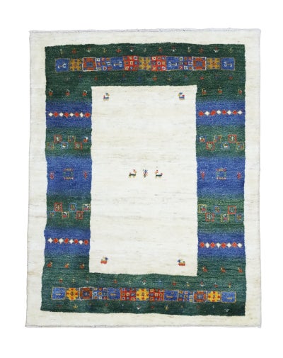 ペルシャ絨毯<br>シラーズ産ギャッベ<br>毛100% 145×186cm<br>商品番号92068