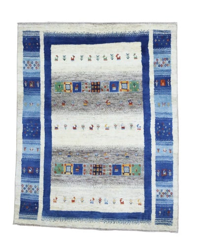 ペルシャ絨毯<br>シラーズ産ギャッベ<br>毛100% 151×181cm<br>商品番号92072
