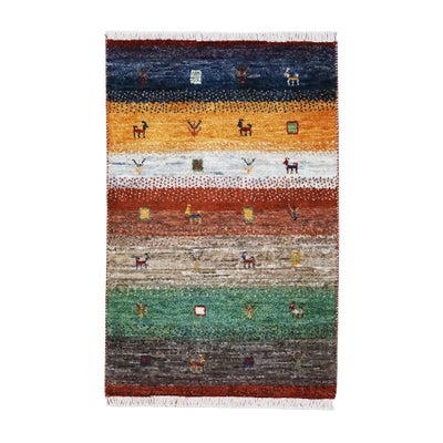 ペルシャ絨毯<br>シラーズ産ギャッベ<br>ファインカシュクリ<br>毛100％　52×80cm<br>商品番号92088