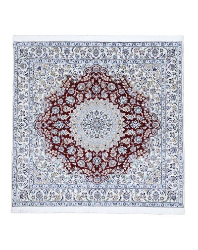ペルシャ絨毯<br>ナイン産<br>毛&絹　197×197cm<br>商品番号91529